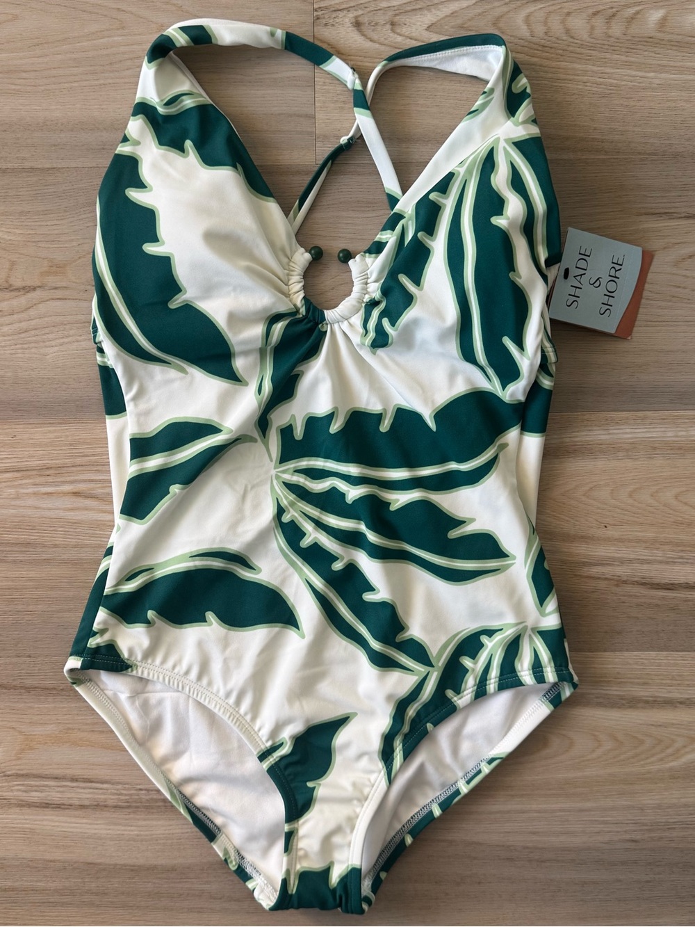 Shade & Shore Green Leaf Print One-Piece Swimsuit | Size Small